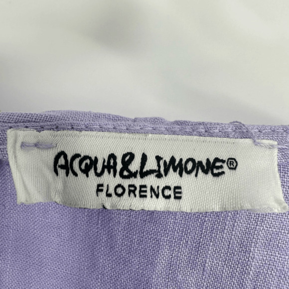 Womens 100% linen 3/4 Sleeve Button Front Blouse Size M Purple Ruffles Fairy - Picture 3 of 12